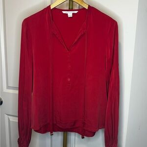 Diane Von Furstenberg Redish Orange Long-Sleeve V-Neck Pullover Silk Blouse